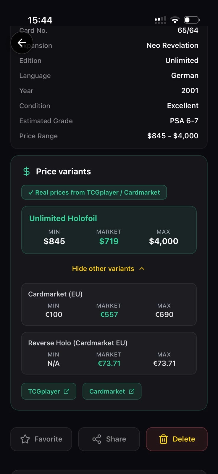 Scanner TCG AI — Real prices from TCGplayer & Cardmarket