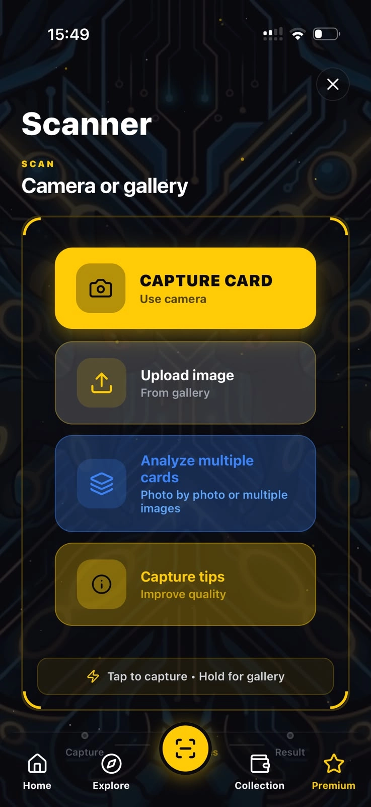 Scanner TCG AI — Scan with camera or import from gallery